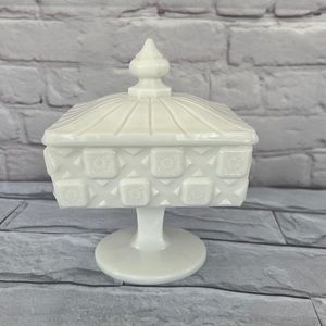 Westmoreland white milk glass lidded pedestal dish